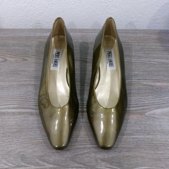 Vintage Piero Amore Patent Leather Horsebit Low Heel Shoes Bronze Shimmer 8.5 - Picture 2 of 16